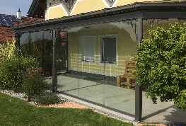 Überdachung, Glas, Stahl, Geflecht, Schiebeelemente