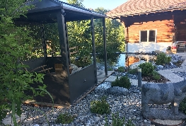 Gartenpavillon aus Schmiedeeisen, mit Glas auf 2 Seiten, 2 Seiten offen ohne Glas